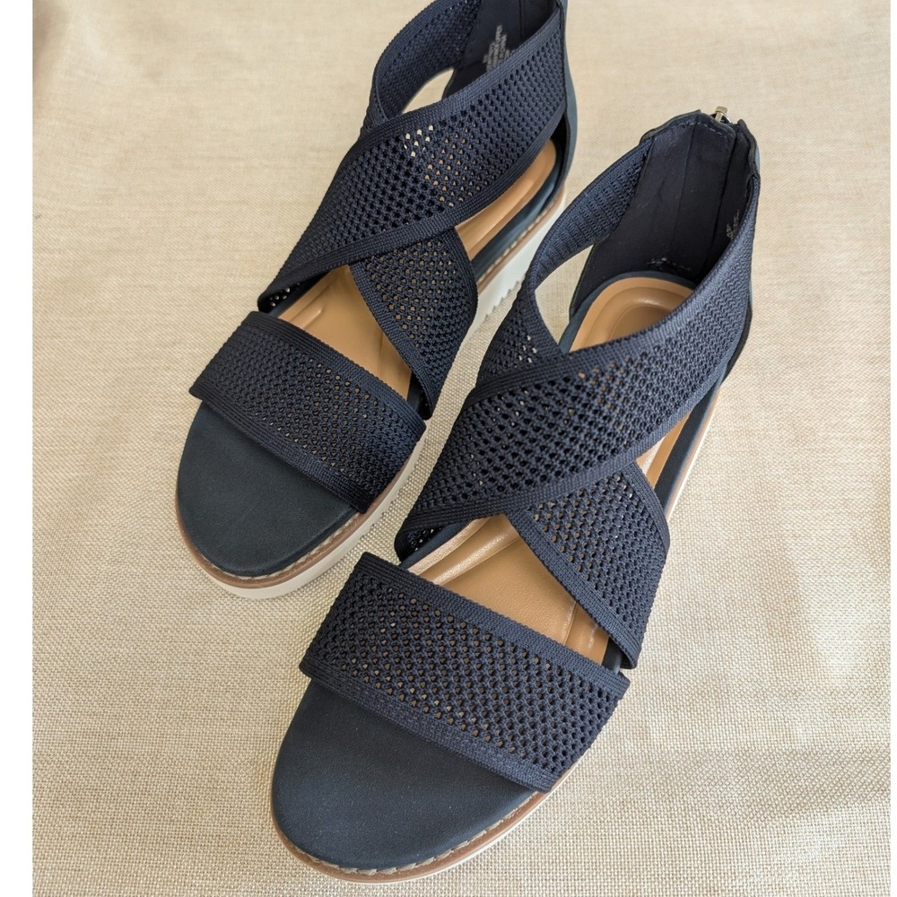 Easy Spirit Witney 2 Sandals Womens 8W Dark Blue NIB Mesh Knit Wedge Platform